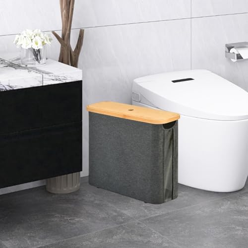 Canasta de papel higiénico gris con tapa de bambú y base 8