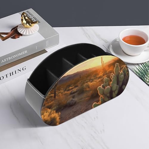 Support de télécommande Cactus Desert Sunset en cuir PU à 5 compartiments
