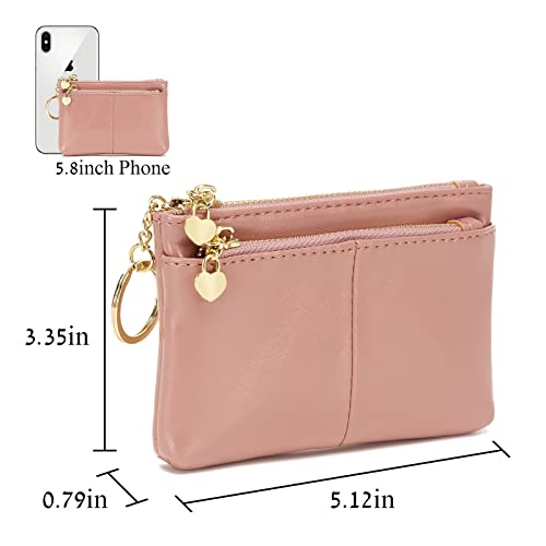 Zooeass Women Pu Leather Zip Mini Coin Purse With Key Ring Triple Zipper Card Holder Wallet (Pink) #TOP2