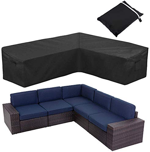 Patio Rattan Corner Sofa Covers UCARE Waterproof 420D Fabric L Shaped Garden Furniture Sectional Couch Protector Cover for Outdoor Indoor Veranda with Handle (V-Shape (300x300cm/ 117x117in))