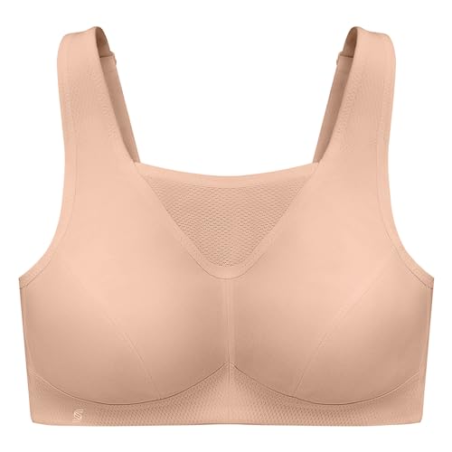 Full Figure Plus Size No-Bounce Camisole Sports Bra Wirefree #1066 Café - Thumbnail 4