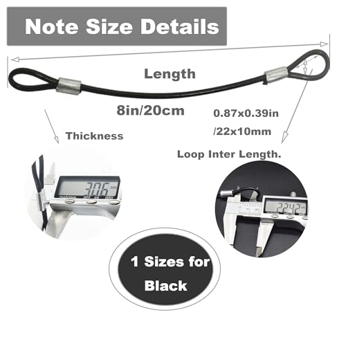 Bytiyar 1/8"(3mm) Wire Diam Stainless Steel Cable Eyelets Loops Short Rope Lanyard Safety Tether Chain Lock with Vinyl Coated Cover, 15Pcs 8" Long Black