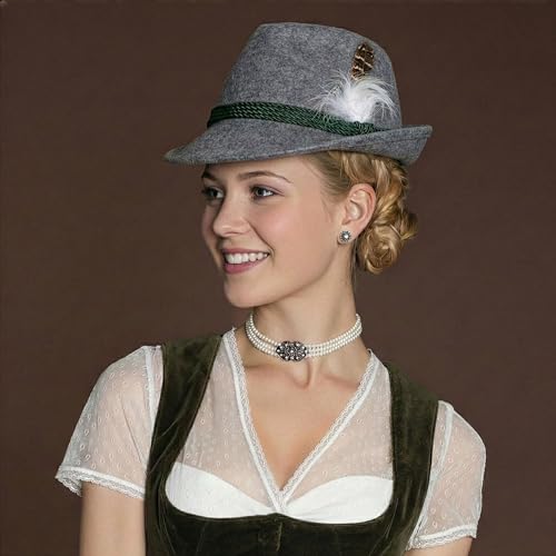 Alpenflüstern Damen Trachten-Filzhut mit Hutfeder ADV02500M09 grau - Medium (56/57)