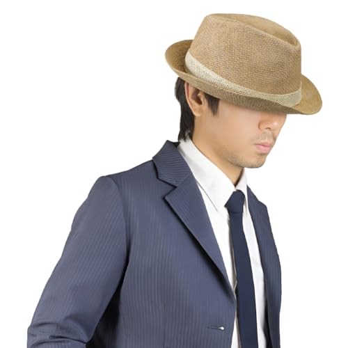 Image of Short Brim Straw Fedora Hat Sun Protection Panama Hat Packable Jazz Beach Cap Roll Up Trilby Cap for Men Women