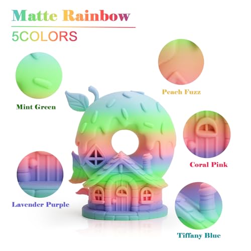 Image of LOVOON Rainbow Gradient 3D Printing PLA Filament 1.75mm Color Shift by Length Multicolor Changing Filament Matte Blue /Green /Pink /Purple /Orange, Fit Most 3D Printer&Pen,1KG(2.2lbs) /Spool