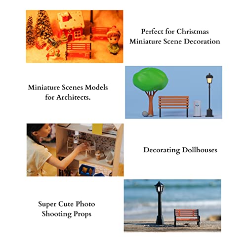 3 Pcs Christmas Dollhouse Benches, Mini Plastic Benches, Miniature Kit, Park Bench,Micro Landscape,Dollhouse Diy Accessories, 1:25 (With 1 Mini Street Lamp) #TOP2