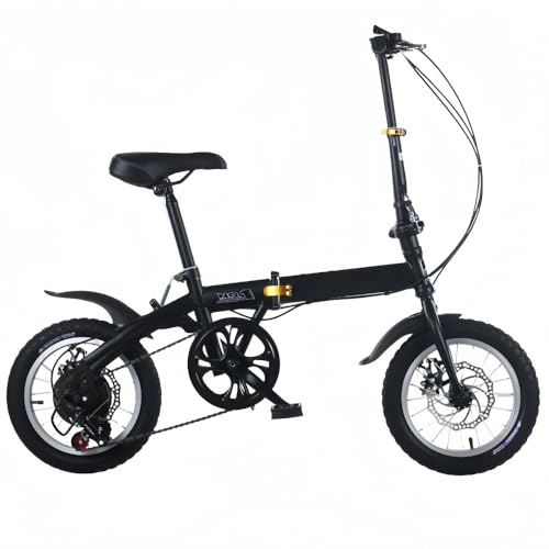 TVTKE 折りたたみ変速自転車 コンパクト ディスクブレーキ搭載 95%組み立耐荷重200kg大人・小中学生まで幅広く使用可能 持ち運びや収納に便利 折り畳み自転車 軽量 (ブラック,14インチディスクブレーキギア)