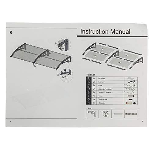 Window Awnings Doors Patio Canopy Outdoor Awning Polycarbonate Cover UV Sunlight Rain Snow Protection Aluminum Bracket Shelter (80x40'', Gray)