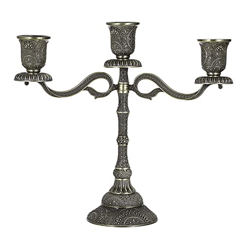 Ownmy 3 Arms Metal Candelabra Vintage Taper Candlestick Holder, Elegant Taper Candle Stick Holder Antique Bronze 3-Arm Brass Taper Candle Stand For Dining Table Centerpieces Wedding Party Home Decor #TOP11
