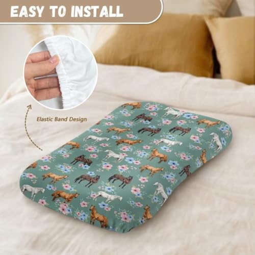 Image of ZOUTAIRONG Floral Horse Bassinet Sheet Set Snug Fitted Cradle Fitted Sheets for Bassinet Pads /Mattress for Boys Girls Unisex Ultra Soft Breathable