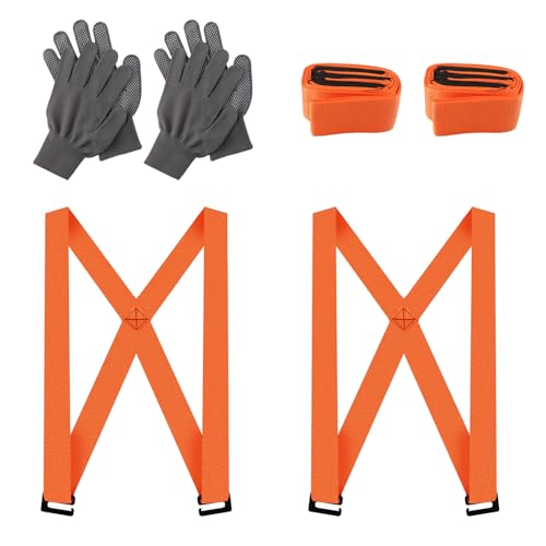2Pcs Anti-Slip Lifting Straps for 1 or 2 Person Heavy Objects Handling With 2 Pair Gloves - Moving System for Home Appliances and Furniture