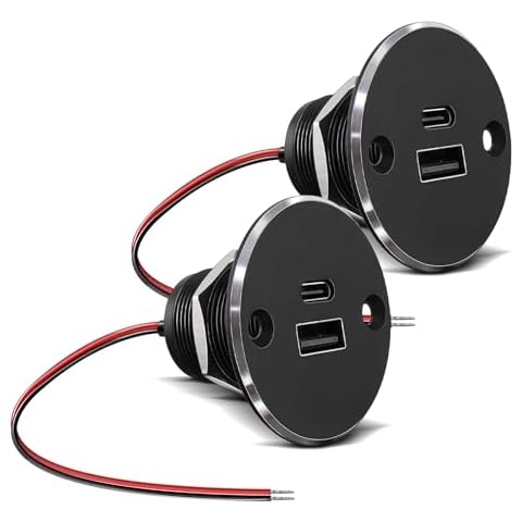 Obeaming RV USB Outlet All-Aluminum QC 3.0 USB-A & USB-C PD Dual High-Speed Charging Socket, Recessed Mount 12V USB Type-A Type-C Charger Station for Camper Van Trailer RV Boat Truck (Big Version*2) Cover