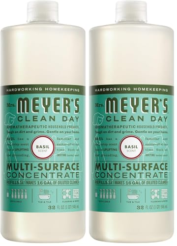 Image of MRS. MEYER'S CLEAN DAY Multi-Surface Everyday Concentrate, Basil Scent, 32 Fl Oz Bottle (Pack of 2)