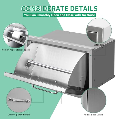 Image of Outdoor Kitchen Drawers 16 inch W x 10 inch H x 10 inch D Stainless Steel Paper Towel Drawers with Ergonomic Handle for BBQ Island, Patio Grill Station & Outdoor Kitchen Cabinets