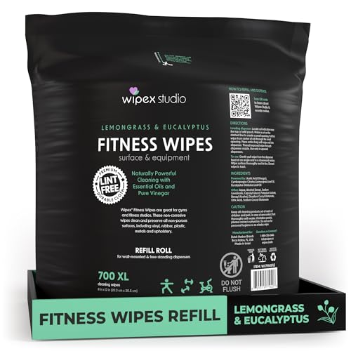 Wipex Gym Wipes for Equipment Cleaning - 700 Large 8x12 Natural Fitness Wipes Refills for Dispensers - Made with Lemongrass Eucalyptus Oil & Vinegar Bulk Surface Multipurpose (1 Pack)