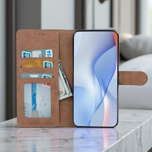 Image of amazon basics Redmi Note 15 5G Flip Cover | Card Pockets Wallet & Stand | Flip Cover for Redmi Note 15 5G (Gray with Beige Strip)
