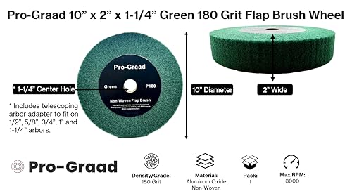 Image of 10 inch x 2 inch Green P180 Non-Woven Bench Grinder Polishing Burnishing Satin Finishing Flap Brush Wheel for Aluminum Copper Metal Golf Club Refurb, Compatible for 1 /2 inch, 5 /8 inch, 3 /4 inch, 1-1 /4 inch Shaft