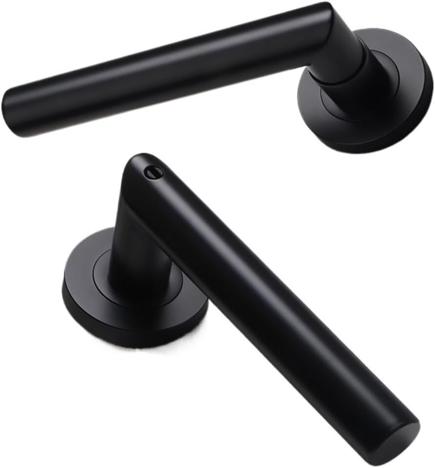 304 Stainless Steel Door Lock Indoor Bathroom Keyless Handle Universal Household Black Three-bar Hand(Brushed -with Key)