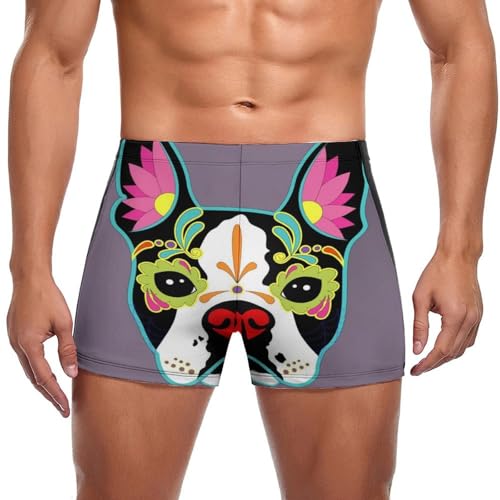 Short de bain homme imprimé chien coloré, maillot de natation stretch coupe boxer confortable