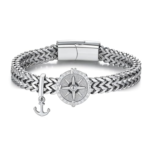Pulsera Compass para hombre acero inoxidable 8.5 pulgadas miniatura 1