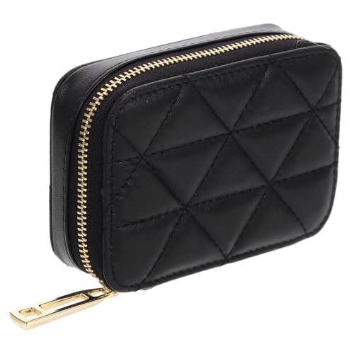 FOMIYES Kosmetiktasche mit Spiegel Echtes Leder Kleine Make Up Tasche Schwarz Lippenstiftetui Mini Schminktasche für Handtasche Rindsleder Damen Lippenstift Aufbewahrungstasche