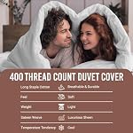 Pizuna Couverture de couette en coton Queen Blanc 3 PC, 400 Nombre de fils 100% Couverture de couette à couette longue en coton avec fermeture à bouton cachée (100% Couverture de duvet Reine en coton)