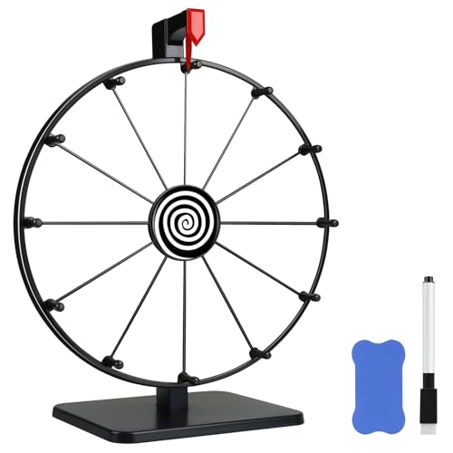 Pionites 12 Inch 12 Slots Prize Wheel Tabletop Fortune Spin with Dry Erase Marker and Eraser for Engaging Home Parties, Trade Show, Carnival Events (12''12Slots White)