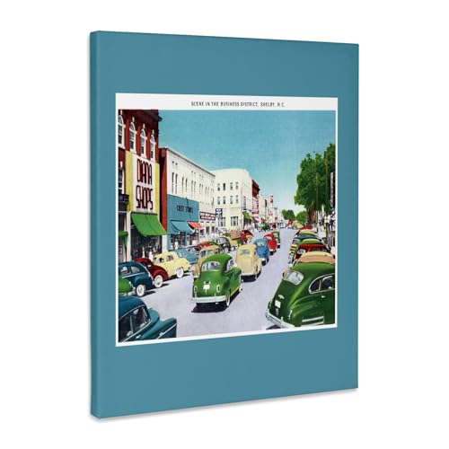 3dRose, Scene in the Business District Shelby North Carolina with Antique Cars, Museum Grade Canvas Wrap 16x20