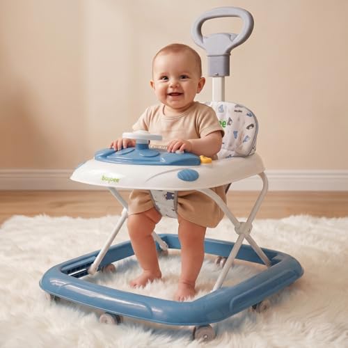 Image of Baybee Baby Walkers for 6-18 Month Baby Boy and Girl with Parental Handle | Interactive Musical Activity, Removable Play Panel & Feeding Tray, Breathable Soft Mesh Seat, Foldable Portable Design | Push Walker for kids (Blue)