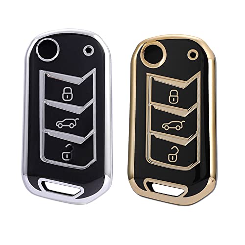 Image of Keyzone Pack of 2 TPU Car Key Cover Compatible for: Scorpio-N, TUV 300 Plus, XUV 300, XUV700, Marazzo, Bolero 2020, Scorpio, Thar Flip Key (Gold Black and Silver Black)