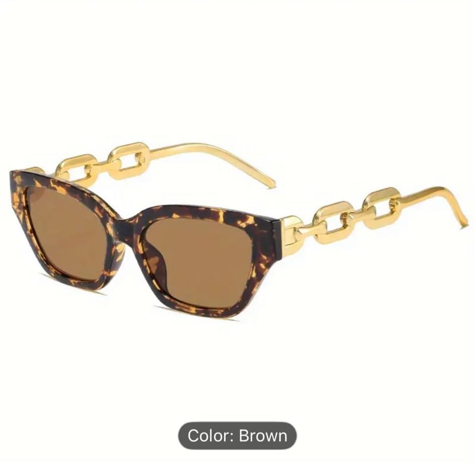 AYDLH0 Cat Eye Havana Gold Chain Legs Black 50 mm Women's Sunglasses3