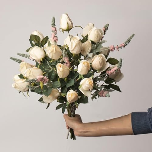 XDLEDMKIZ Roses artificielles réalistes, 9 têtes de Fleurs, Style rétro, « Les Fleurs ne meurent jamais », pour la décoration intérieure, 48 cm (18,9 Pouces).