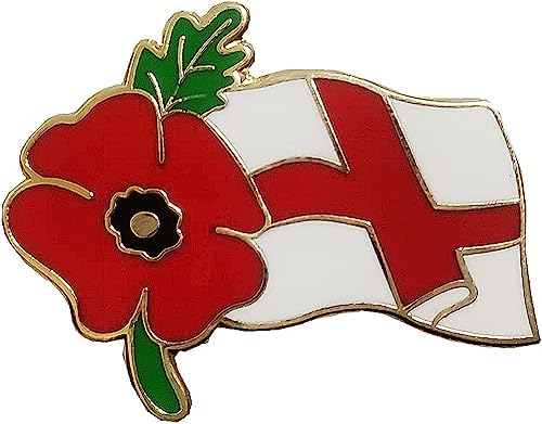 Poppy Badges and Pins with Flag of England Saint George's Cross Remembrance Day Pin Brooch Lest We Forget Decorations Gifts Memorabilia