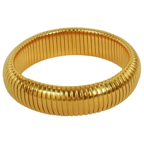 A D. ALLEN & DANMI. 18 K Gold Plated Chunky Titanium Bracelet Stack, Flexible Wide Wristband Bangle Layered Snake Chain Bracelet for Women£¨16MM£© Cover