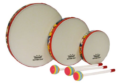RemoRH3100-00 3-Piece Drum Set Multi-colored Rhythm Club Hand Drum Set, 6/8/10-Inch Diameters