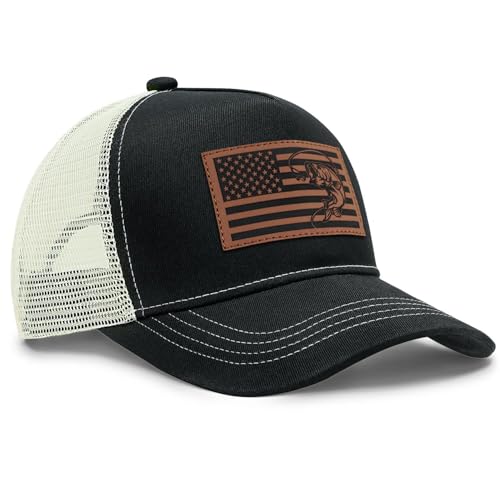 Image of Fishing Gifts for Men American Flag Trucker Hat Mens Fathers Day Christmas Birthday Gifts Fishing Hat for Dad