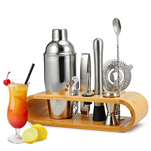 Barbieya 2-10-teiliges Edelstahl-Shaker-Set, großer Getränkemixer, Bambus-Ständer, perfektes Heim-Barkeeper-Set (750 ml) Cover