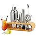 Gunolye 2 10 Piezas, Juego de coctelera de Acero Inoxidable, Kits Grandes mezcladores de Bebidas con Soporte de bambú, Kit Perfecto para el hogar (750 ml)