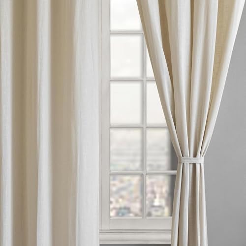 Image of Linenwalas Cotton Linen Curtains 10 Feet Long Set Of 2,Curtain For Door Home Decor Items For Living Room Bedroom,Semi Sheer Curtains With Back Loop Hangings (10 Feet Length,Natural Linen) - Back Tab