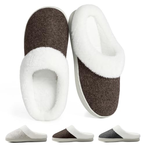 SROTRAS Zapatillas de Estar por Casa Hombre Mujer Comodas Pantuflas Zapatillas Casa Invierno Peluche Cálido Memory Foam Slippers Interior Exterior，Marrón，38 39 EU