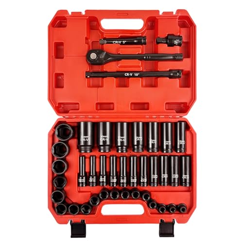 Wett HZ043 1/2 Inch Drive Impact Socket Set, 40Pcs Metric Socket Wrench Set cover