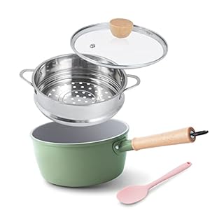 ROCKURWOK Ceramic Nonstick Sauce Pan with Lid, 2 Quart Cooking Pot, Small Saucepan with Steamer, PTFE& PFAS-Free, Wooden Handle for Cool Touch, Universal Base(Gas, Electric & Induction), Green ROCKURWOK Ceramic Nonstick Sauce Pan with Lid 2 Quart Cooking Pot Small Saucepan with Steamer PTFE PFAS Free Wooden Handle for Cool Touch Universal BaseGas Electric Induction Green