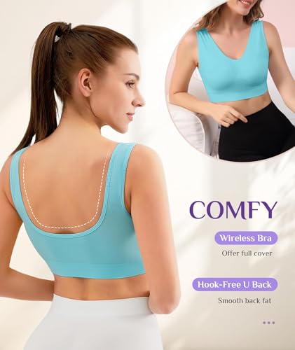 Image of YADIFEN Womens Sports Bras, 3 /4 /6 Pack Wireless Comfortable Seamless Sleep Yoga Sports Bras for Women with Removable Pads