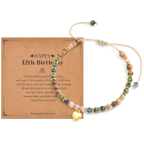 Pulsera de cuentas naturales con dije de corazón para expresar cariño en cumpleaños de adolescentes