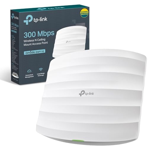TP-Link EAP110 N300 Access Point, Wireless Access Points, Support Passive PoE,Vlan, Direct Current, Omada Mesh, Easily Mount to Wall or Ceiling, Cloud