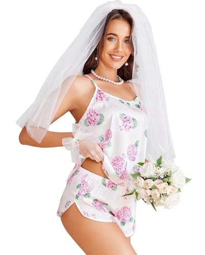 Image of Ekouaer Silk Pajamas Set for Women Satin Backless Lingerie Pjs Cami Top and Shorts Nightwear