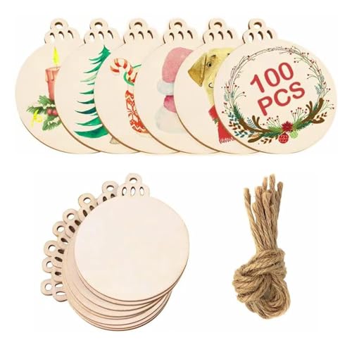 Weihnachtsbaum Runde Holzscheiben mit Loch,100Pcs Holz Scheiben...