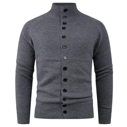 Suéter de punto para hombre de invierno texturizado con botones y cuello alto premium