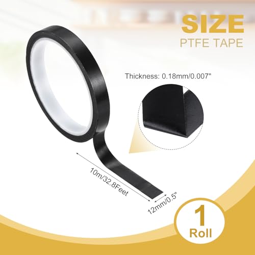 Image of PATIKIL High Temperature PTFE Tape 1 /2 Inch x 33 Feet, PTFE Coated Fiberglass Adhesive Tape for Vacuum Sealer Machines Hand-Impulse Sealers Insulation, Black