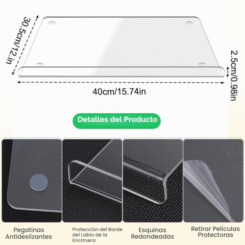 Tabla de cortar cocina transparente de 40x30cm con borde protector de encimera 7
